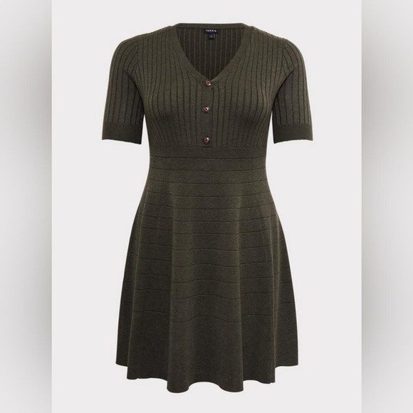 Olive Button Front Sweater Skater Dress - Picture 4 of 7